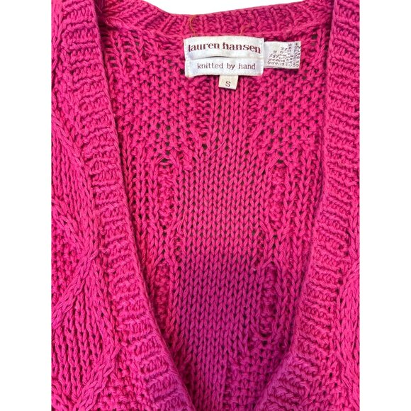 Vintage Lauren Hansen Women's Knitted by Hand Raspberry Pink Cable Knit Cardigan - Picture 8 of 9